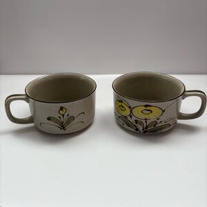Vintage Otagiri Pair Of Handcrafted MCM Japanese Stoneware Floral Soup/Mugs
